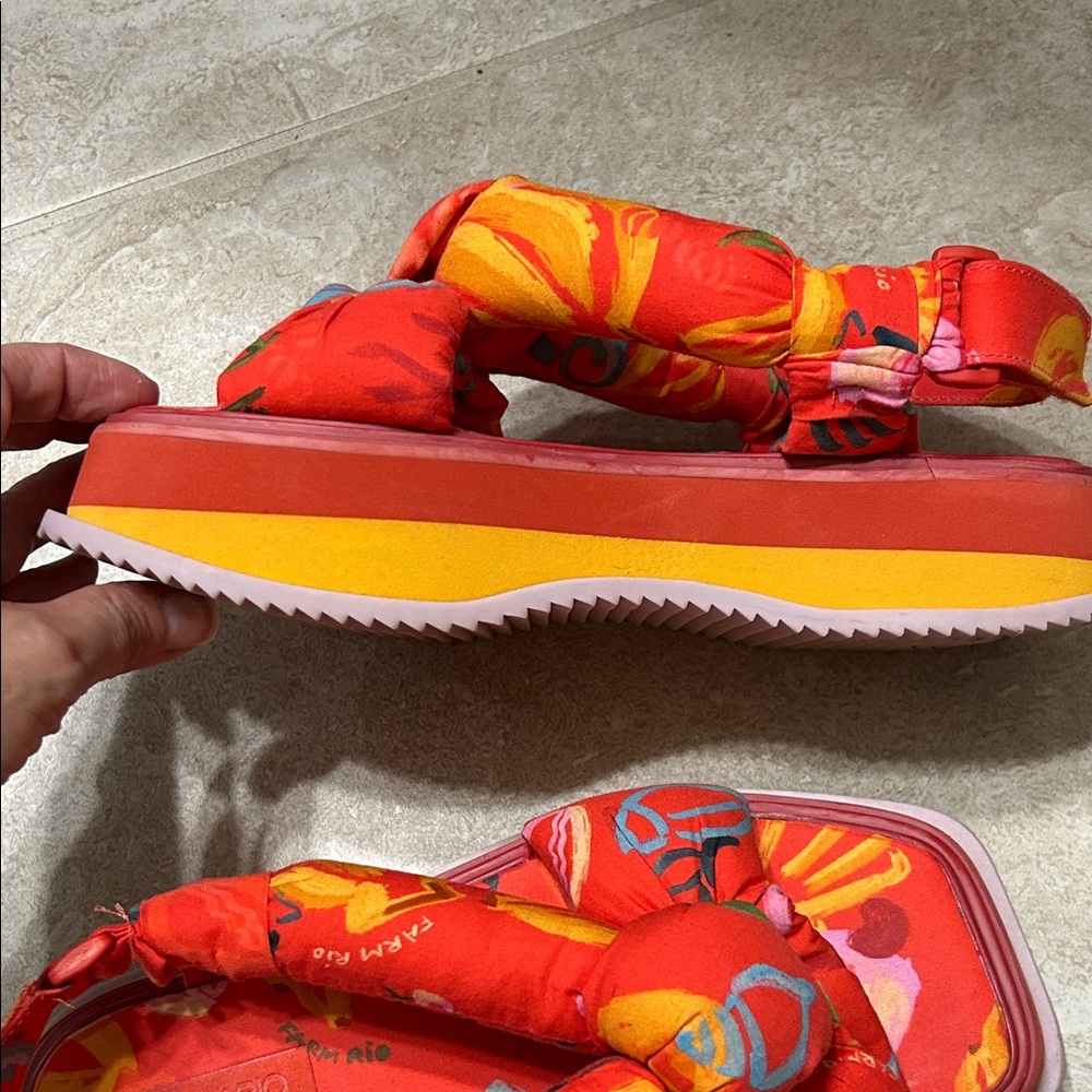 FARM Rio Red Multi-Color Knotted Platform Sandals - Picture 8 of 10